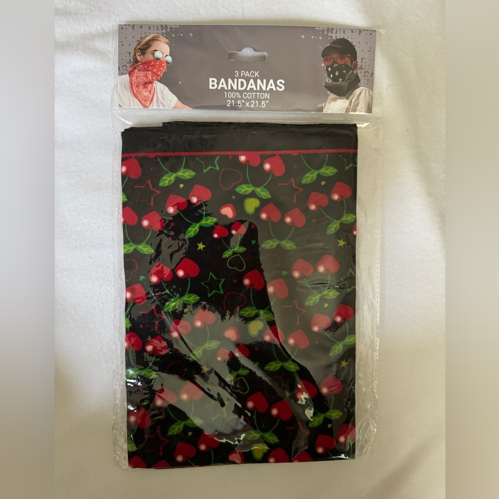 NWT: 3PK  of bandanas cherry hearts